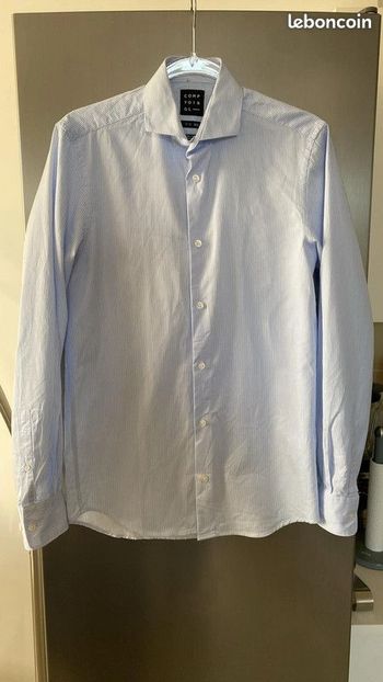 Chemise rayée Blanc Bleu Clair Taille 37/38 S Neuve Comptoir GL Galeries Lafayette