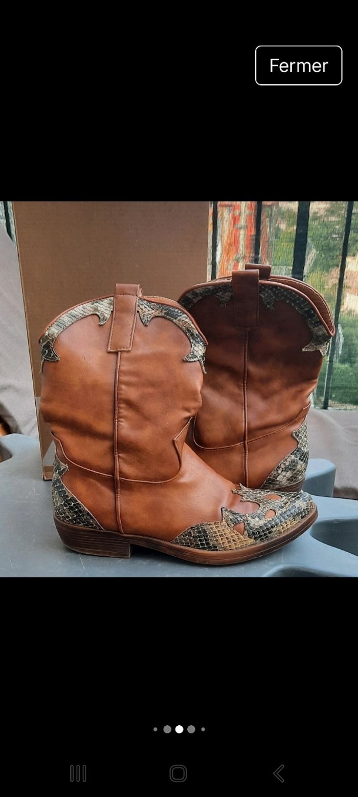 Bottes cowboy mi haute à enfiler de chez toscane&joe - photo numéro 2