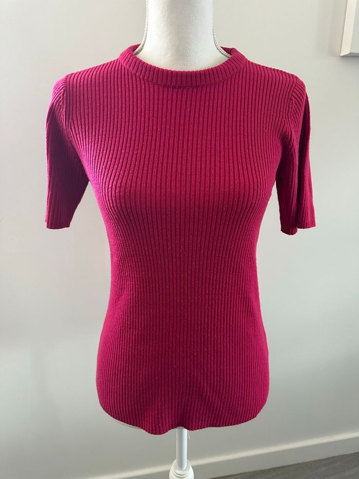 Pull côtelé rose fuchsia à manches courtes Blancheporte vintage T42/44 XL/XXL
