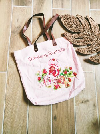 🍓Grand Sac cabas rose en coton Charlotte aux fraises