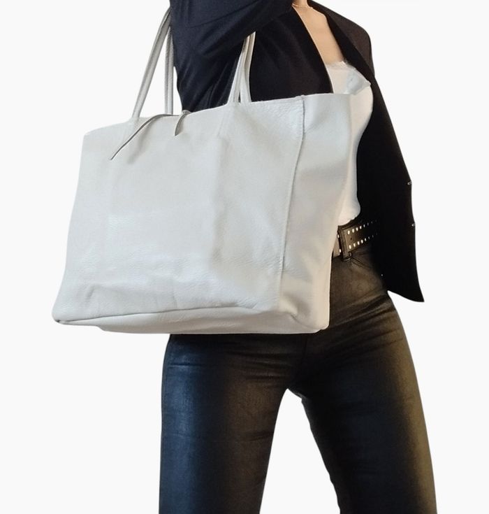 Grand sac A4 cuir beige urbain chic kevim - photo numéro 2