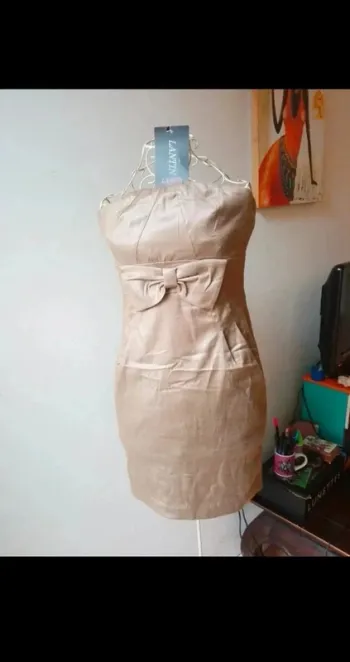 Robe de soirée sans bretelles doré S 36 Lantin