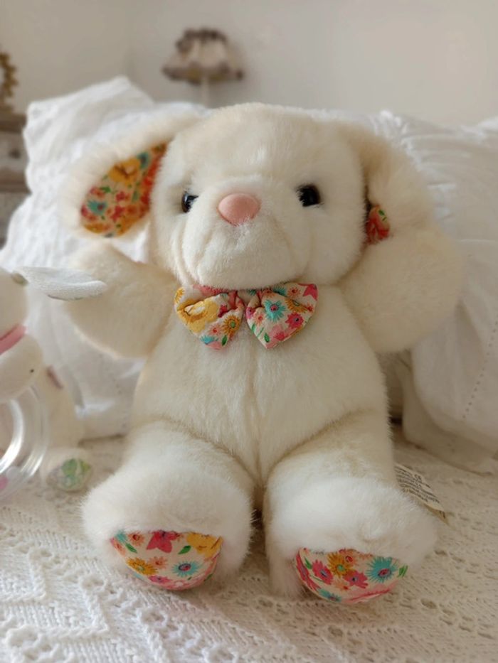Lot peluche et hochet lapin détail liberty (Jacadi et autre) - photo numéro 5