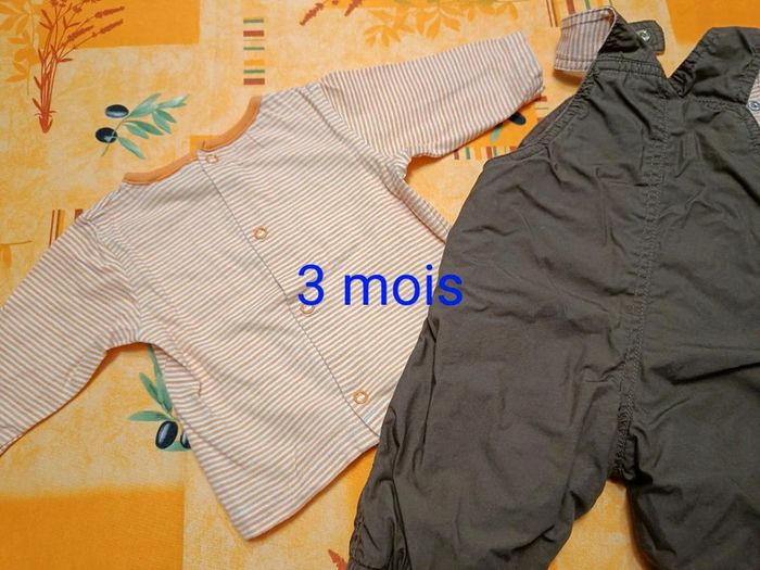 Ensemble tee-shirt et salopette 3 mois la halle tbe - photo numéro 3