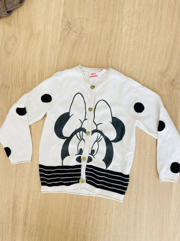 Gilet, cardigan, pull, Minnie Disney blanc noir fille taille 3 ans
