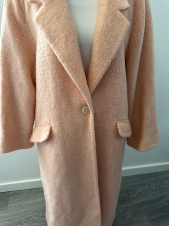 Manteau long oversize rose abricot en laine et mohair Mango T38 M - photo numéro 3