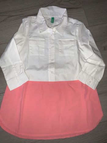 robe chemise benetton  tbe 2 ans  blanche et rose