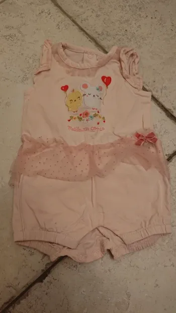 Combishort bébé 1 mois rose pâle et tulle