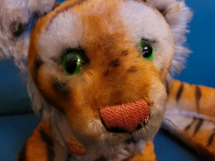 RARE Grand tigre peluche rigide ancien Steiff 60cm yeux verts doudou collection Inde - photo numéro 5