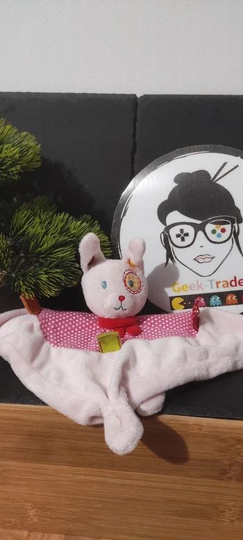 doudou lapin nicotoy rose pois echarpe rouge cocard vert orange Rond Ovale Carré