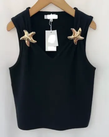 Pull sans manche étoiles et laine