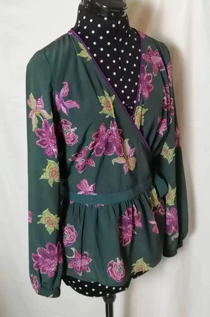 Top haut cache-coeur vert bouteille violet B.Young - photo numéro 6