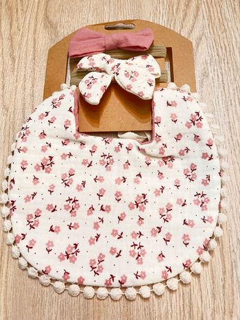 🎀 bavoir + 2 bandeaux cheveux assortis  idée cadeau naissance