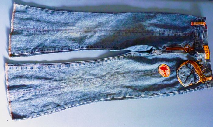 Jean Fille Gemo 6 ans pantalon bleu + pochette zippée TBE