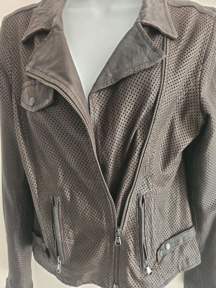 Veste perfecto en cuir véritable marron - photo numéro 11
