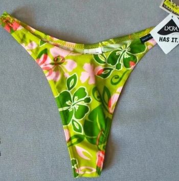 Bas de maillot femme – Tanga tropical vert fleuri – Haute Pression – Neuf avec étiquette