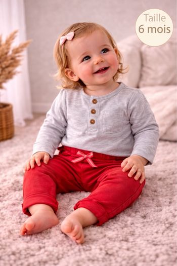 Pantalon molletonné rouge fille 6 mois mots d’enfants 