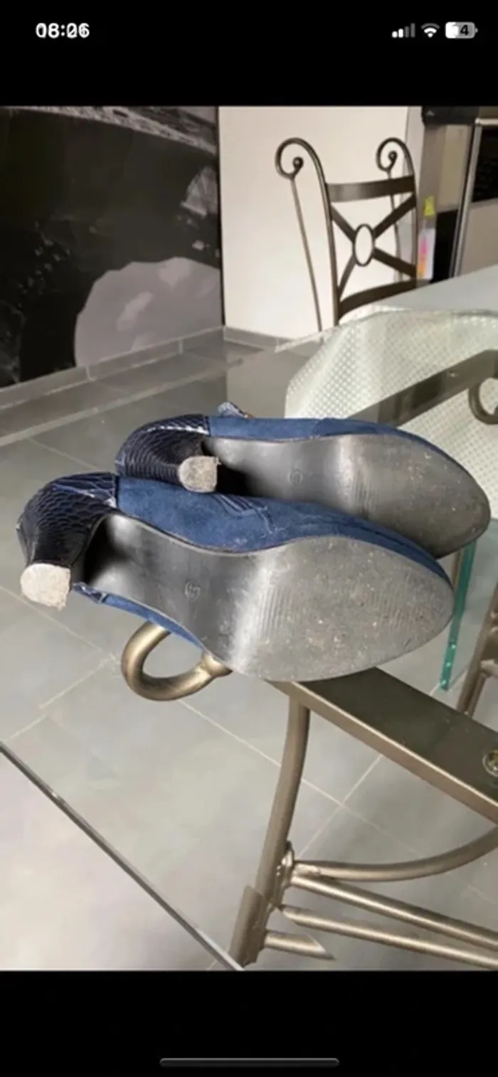 Bottines marine bi matière talon de 9 cms - photo numéro 6