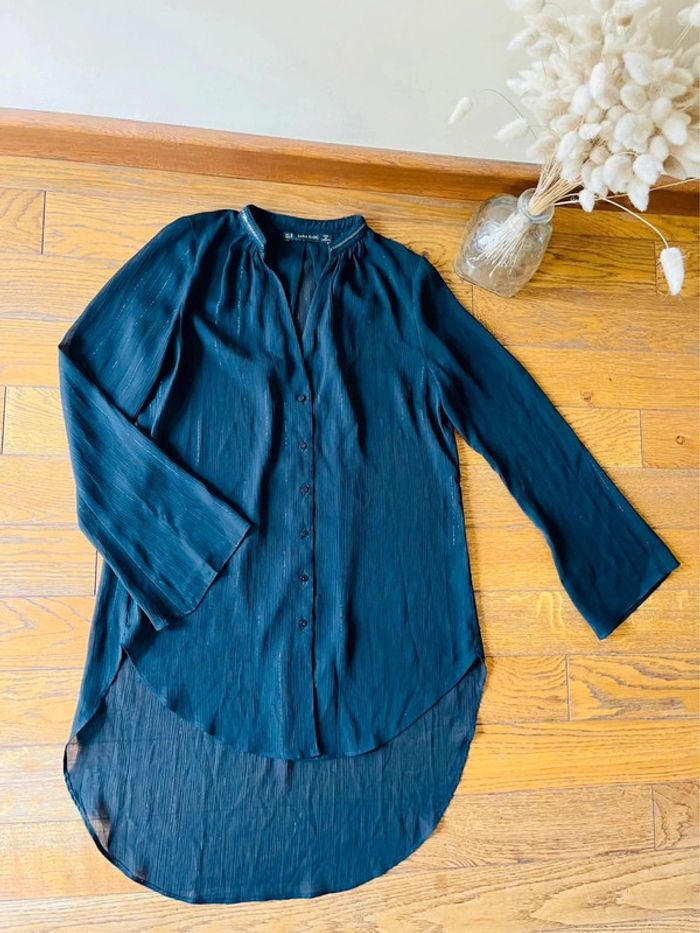 Sublime blouse chemise Zara noir XS fluide neuve à boutonnage décolleté en V - photo numéro 2