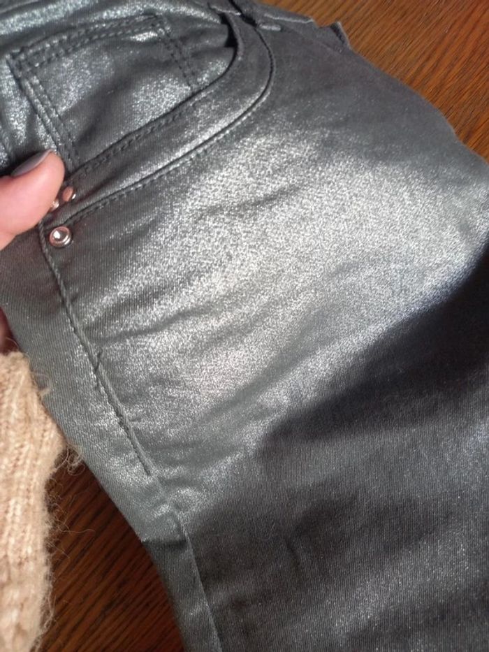 Pantalon slim fit/regular waist gris pailleté argenté - photo numéro 6