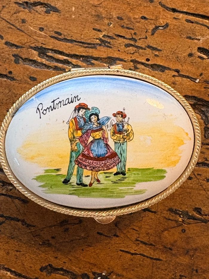 Lot de boîtes anciennes émaillées – décor XVIIIe, scènes galantes / château - photo numéro 7