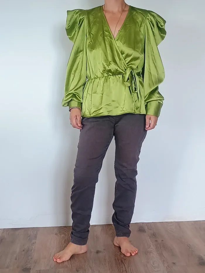 blouse satin vert T44 - photo numéro 3