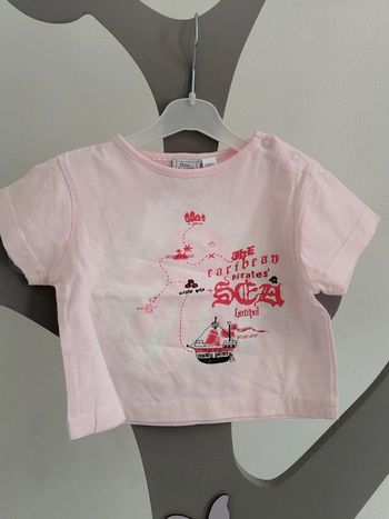 Tee-shirt manches courtes rose thème pirate Cadet Rousselle taille 3 mois