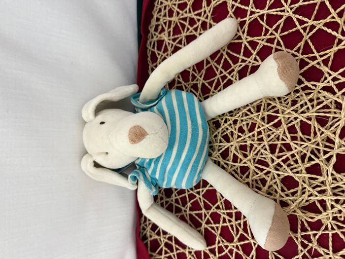 Doudou chien blanc rayures bleu NOUNOURS - photo numéro 4