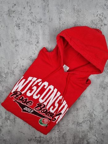 Pull à capuche universitaire Wisconsin – Taille L Homme (mesures en photos)