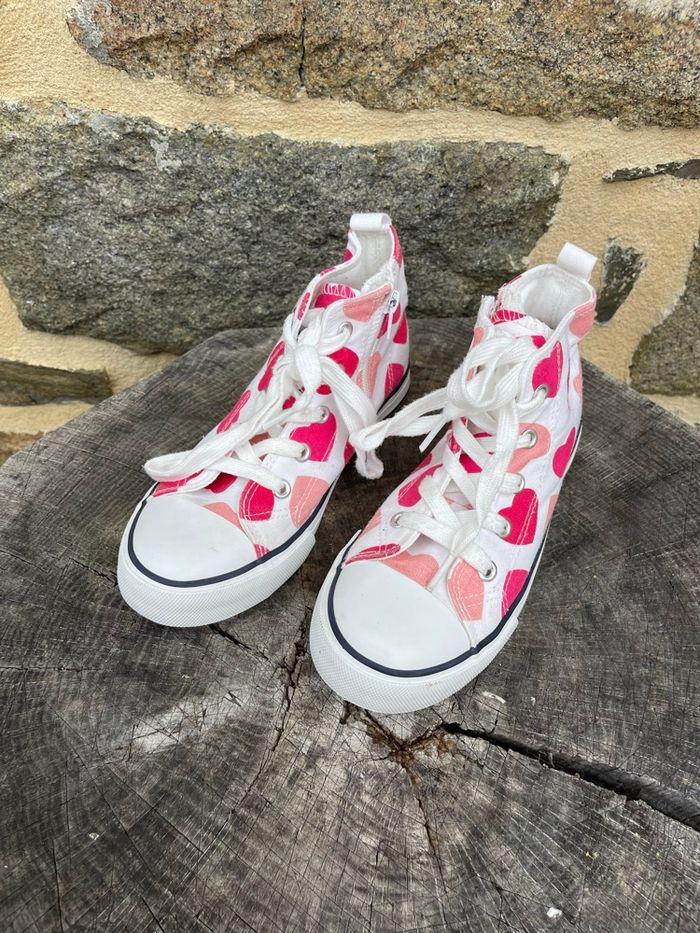 Basket blanche montante imprimée cœur rose - Creeks