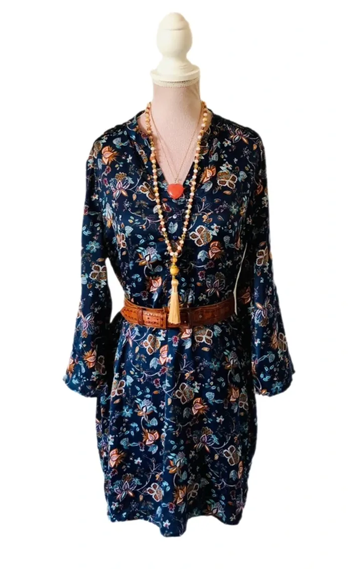 💐Tunique vintage bohème fleurie Goa S/36 Boho hippie chic floral silky Tunic💐 - photo numéro 4