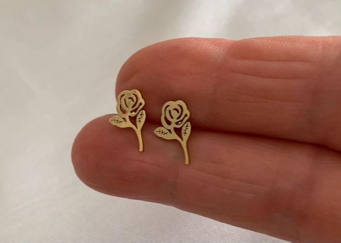 Boucles d’oreilles fleur rose en acier inoxydable doré - photo numéro 5