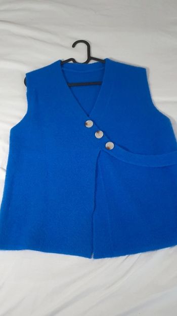 Veste sans manche, gilet sans manche, bleur roi, boutons, doux, tendance