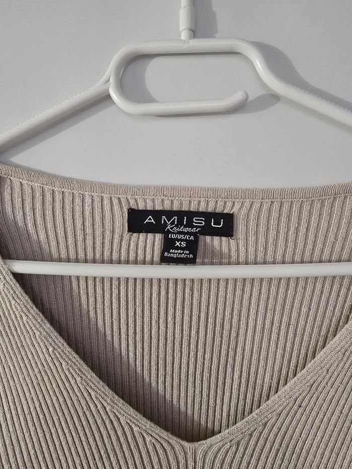 Pull fin col v beige - photo numéro 2