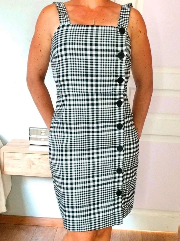 Robe chasuble boutons - Tartan noir blanc - Pimkie - 36- Comme Neuve - photo numéro 3
