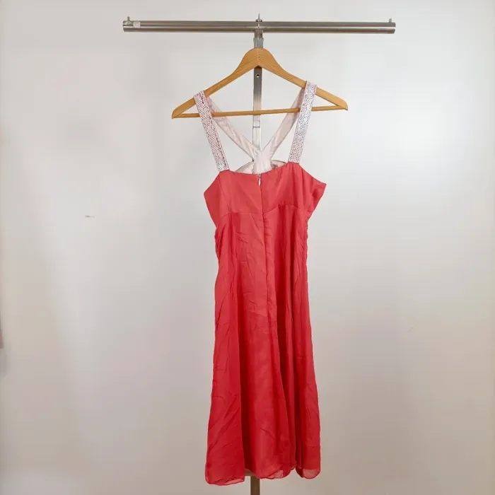Robe corail en soie 1.2.3 Paris taille 38 détails brodés dos croisé chic été A1337 - photo numéro 4