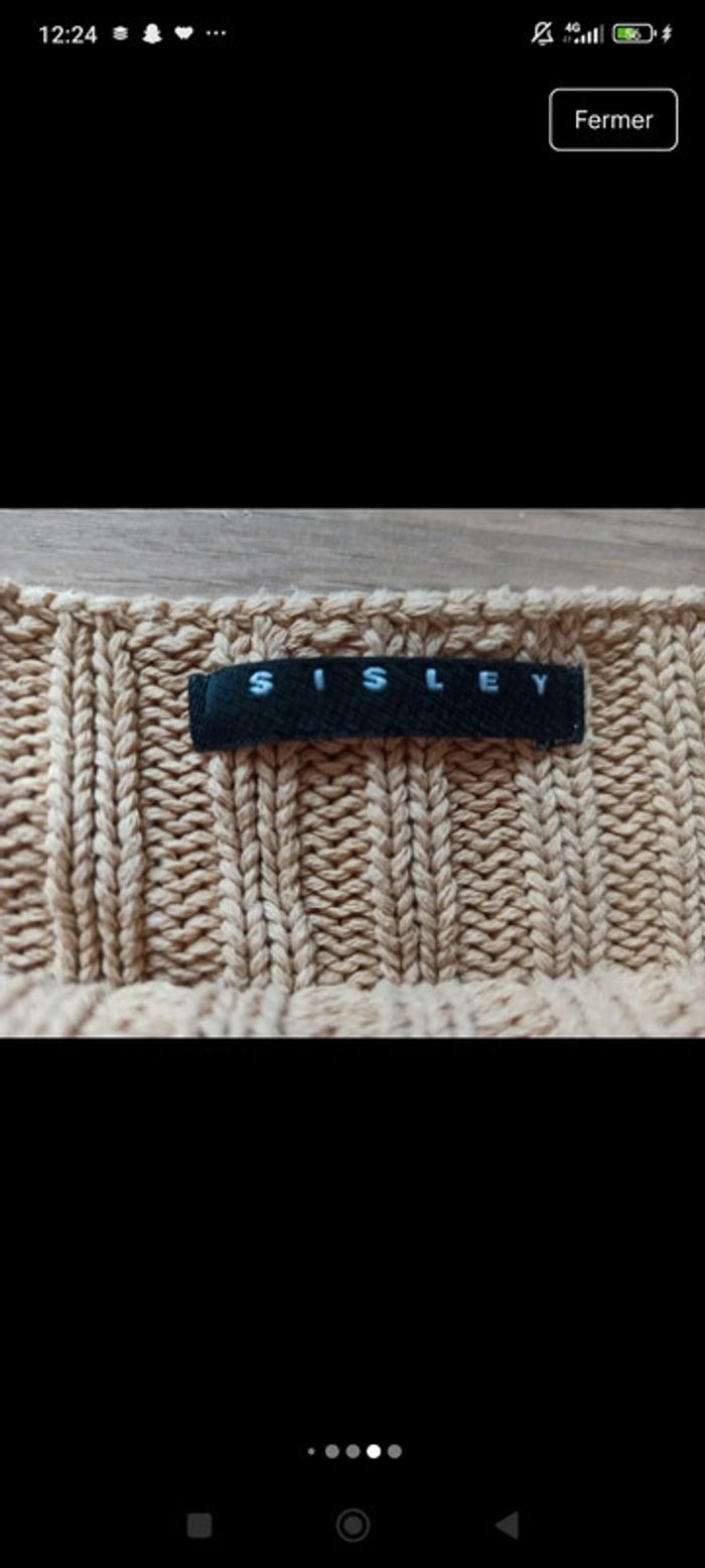 Pull beige taille m  38 côtelé marque sisley - photo numéro 3