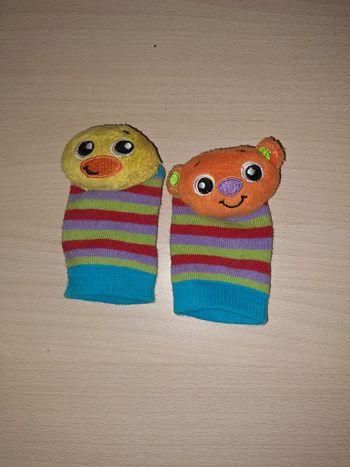 Paire chaussettes hochets animaux poussin lion