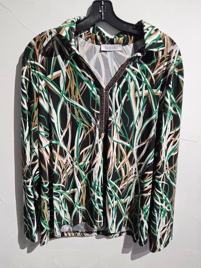 🎄🦋 Tunique Batida imprimé feuillage vert/noir • taille 48