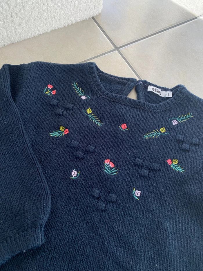 Pull bleu marine fleurs Gemo 3 ans - photo numéro 2
