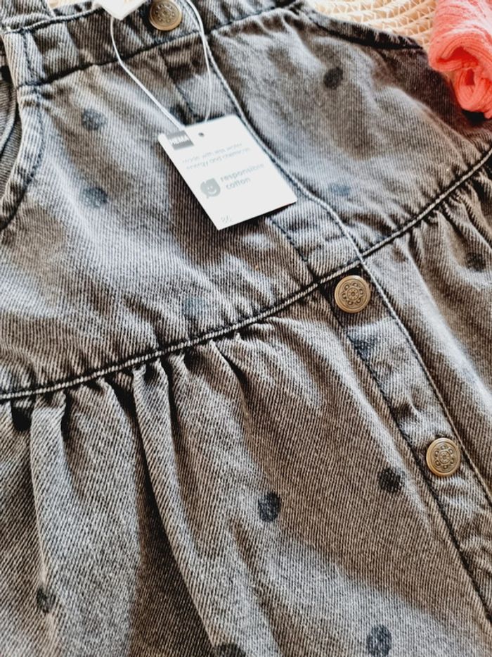 Robe en jeans à pois 86cm 12 mois 18mois bébé fille et gilet corail - photo numéro 2