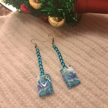 Boucles d'oreilles pendante bleu vert