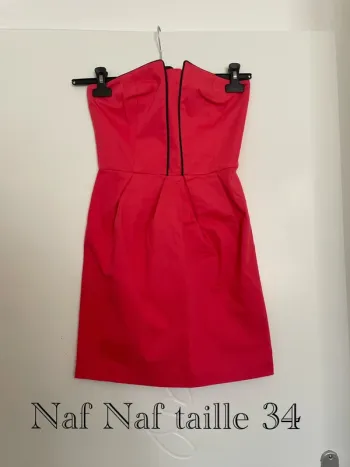 Robe bustier Naf Naf taille 34 corail bordure bleu marine