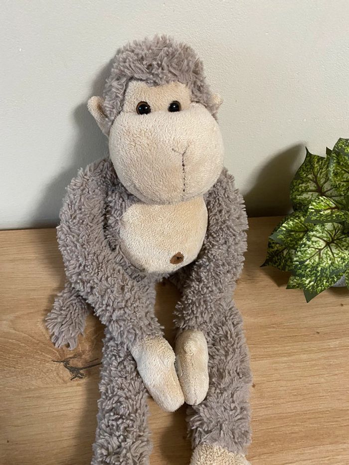 Doudou peluche singe beige taupe cp international - photo numéro 2