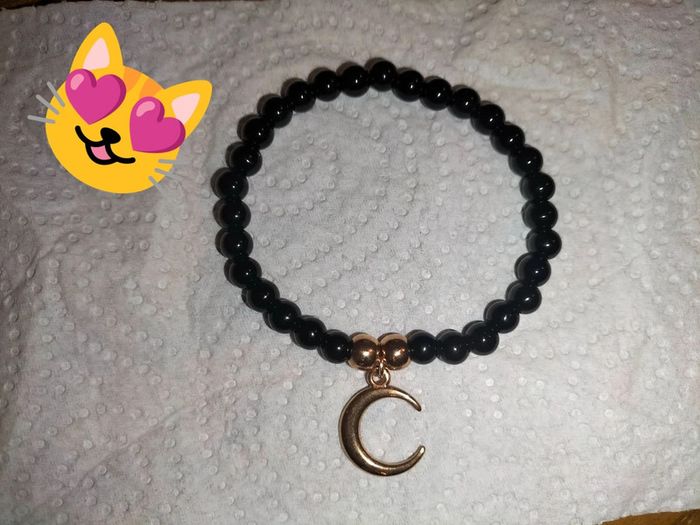 Bracelet onyx noir et croissant de lune rose gold