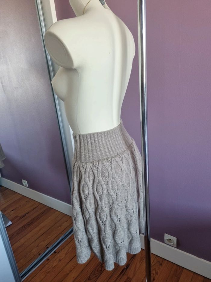 Jupe trapèze mohair en maille beige - photo numéro 6