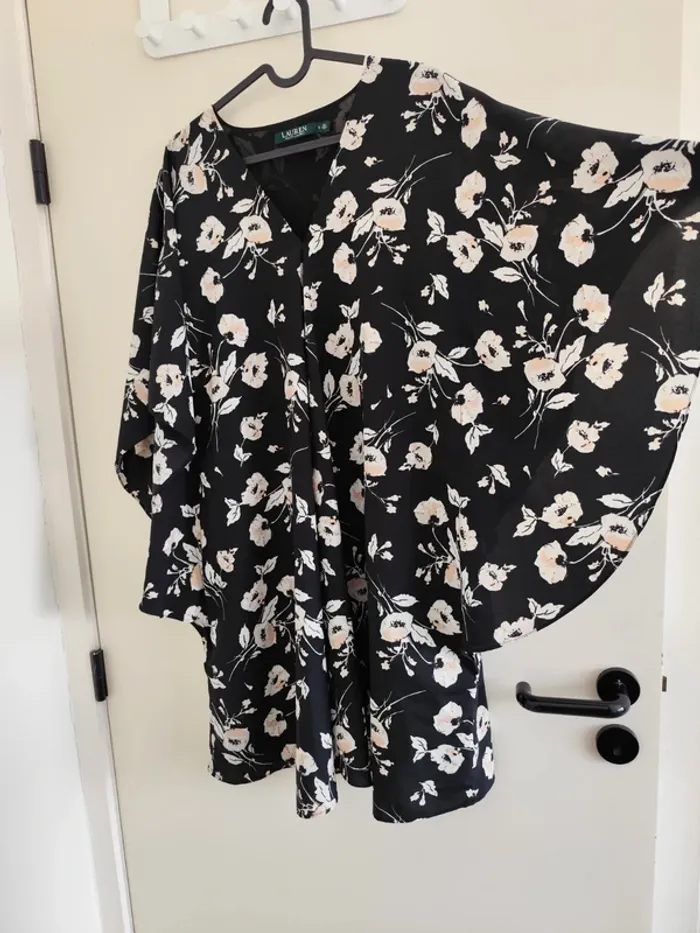 Superbe robe d'été évasée Ralph Lauren noire motifs fleuris S/M - photo numéro 6