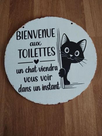 Plaque décorative chat wc