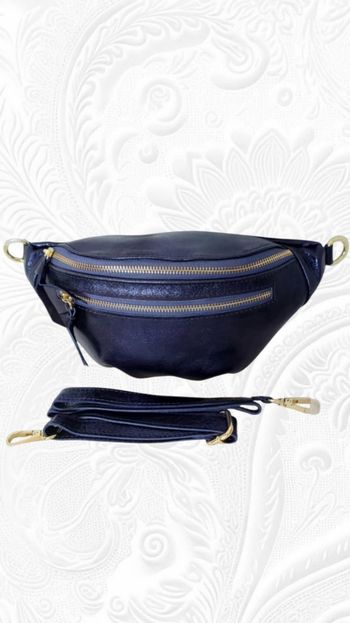 Sac banane cuir irisé bleu nuit