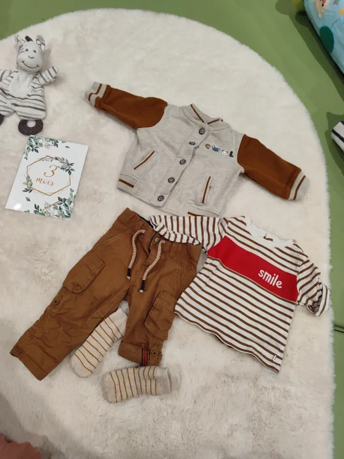 Ensemble 3 pièces 3 mois marron beige